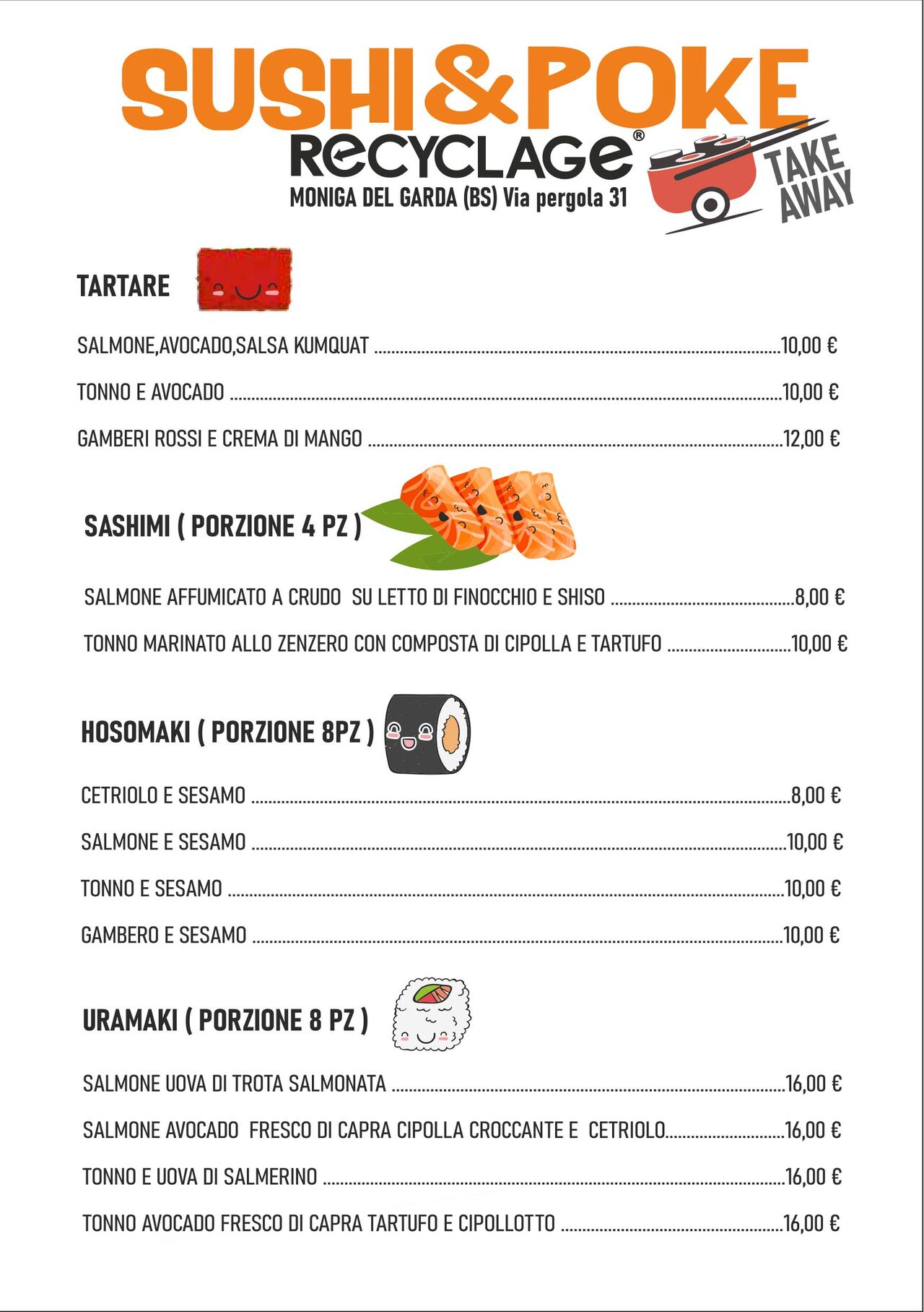 Menù sushi Pokè Recyclage