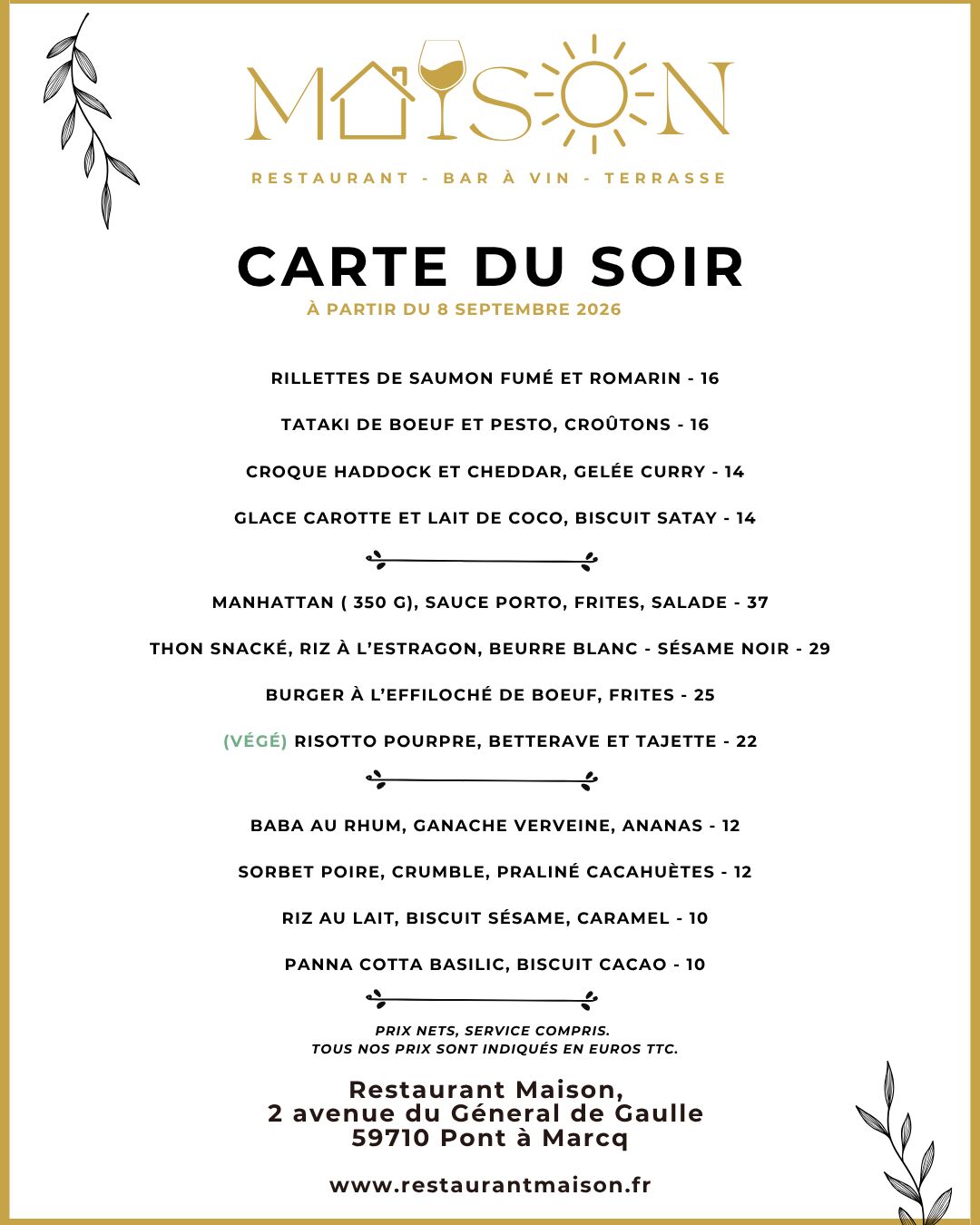 nouvelle carte du soir à partir du 8 septembre 2026