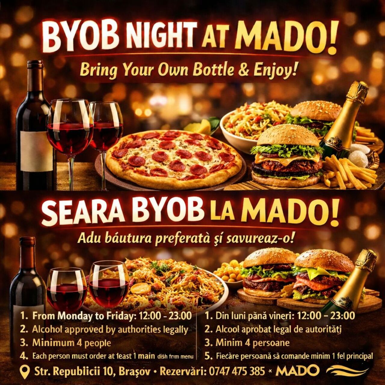 🍷 BYOB Night la MADO! 🍔🍕