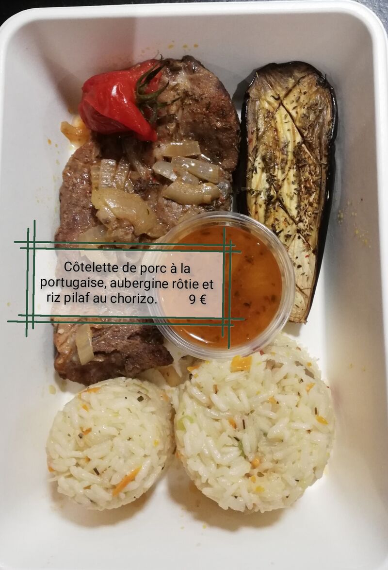 Plat du 22 juin 2021
Côtelette de porc, aubergine au four et riz pilaf au chorizo