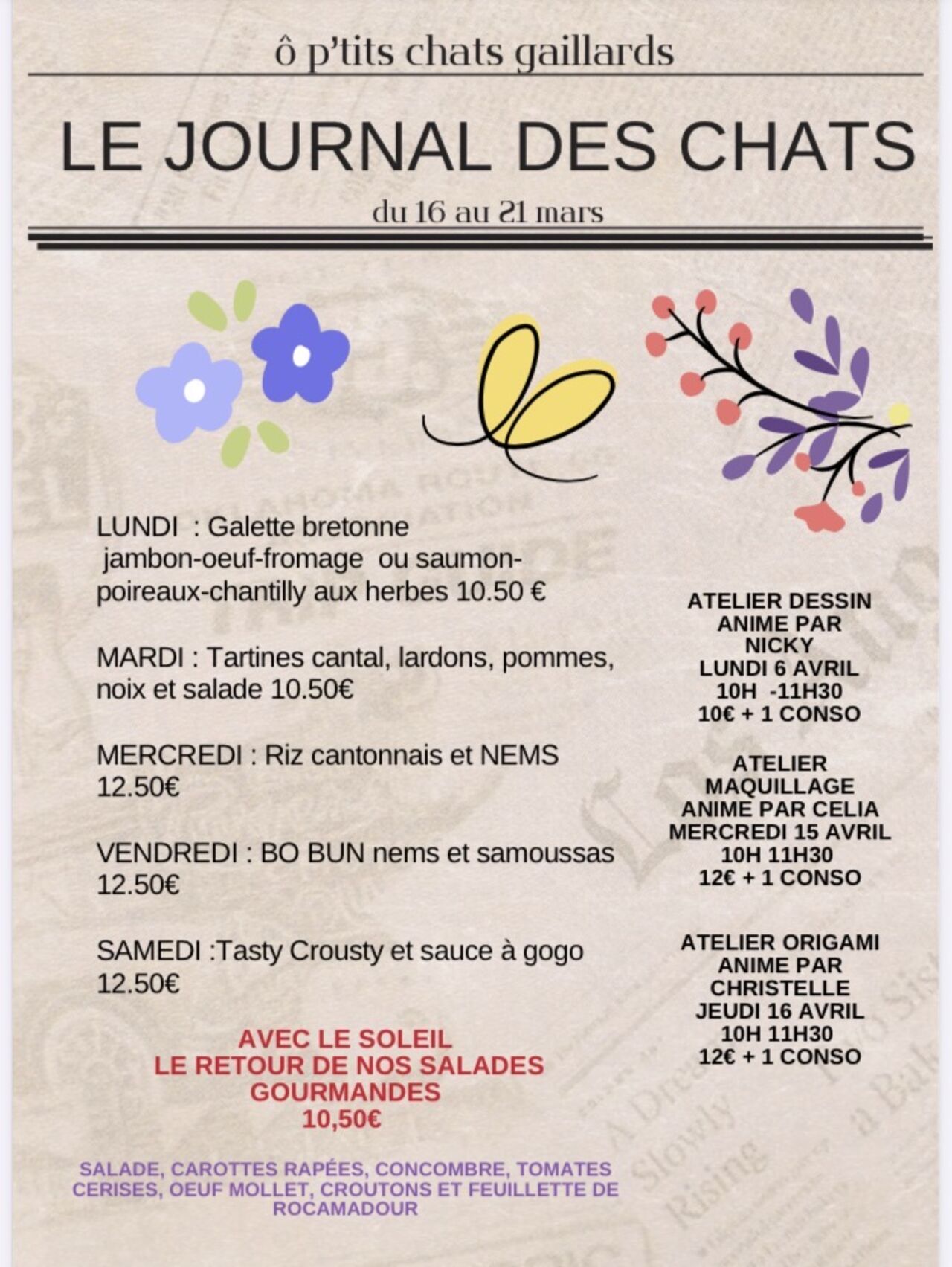 Menu du 16 au 21 mars