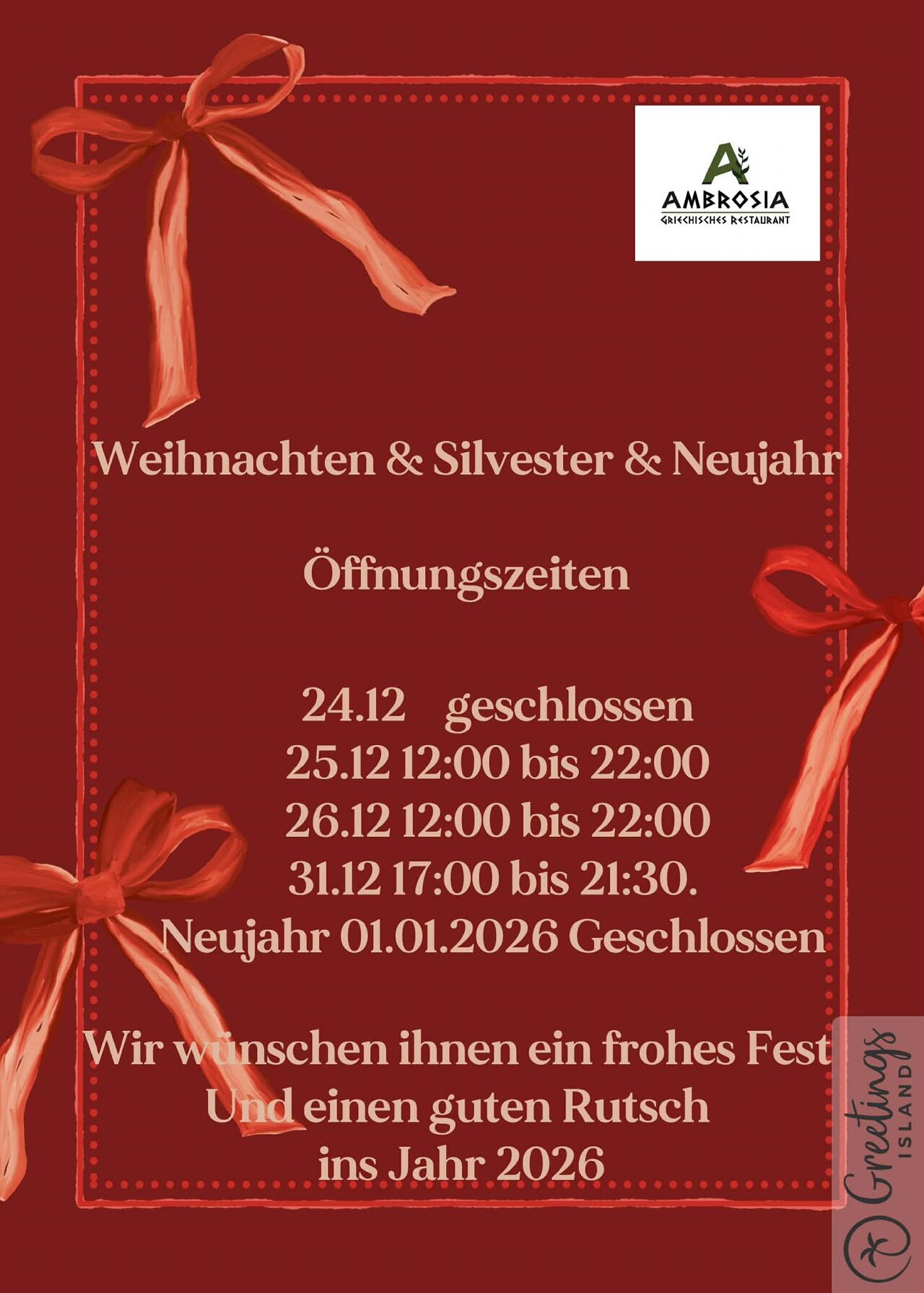 Öffnungszeiten Weihnachten