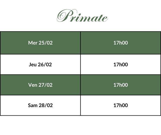 Primate - Horaires