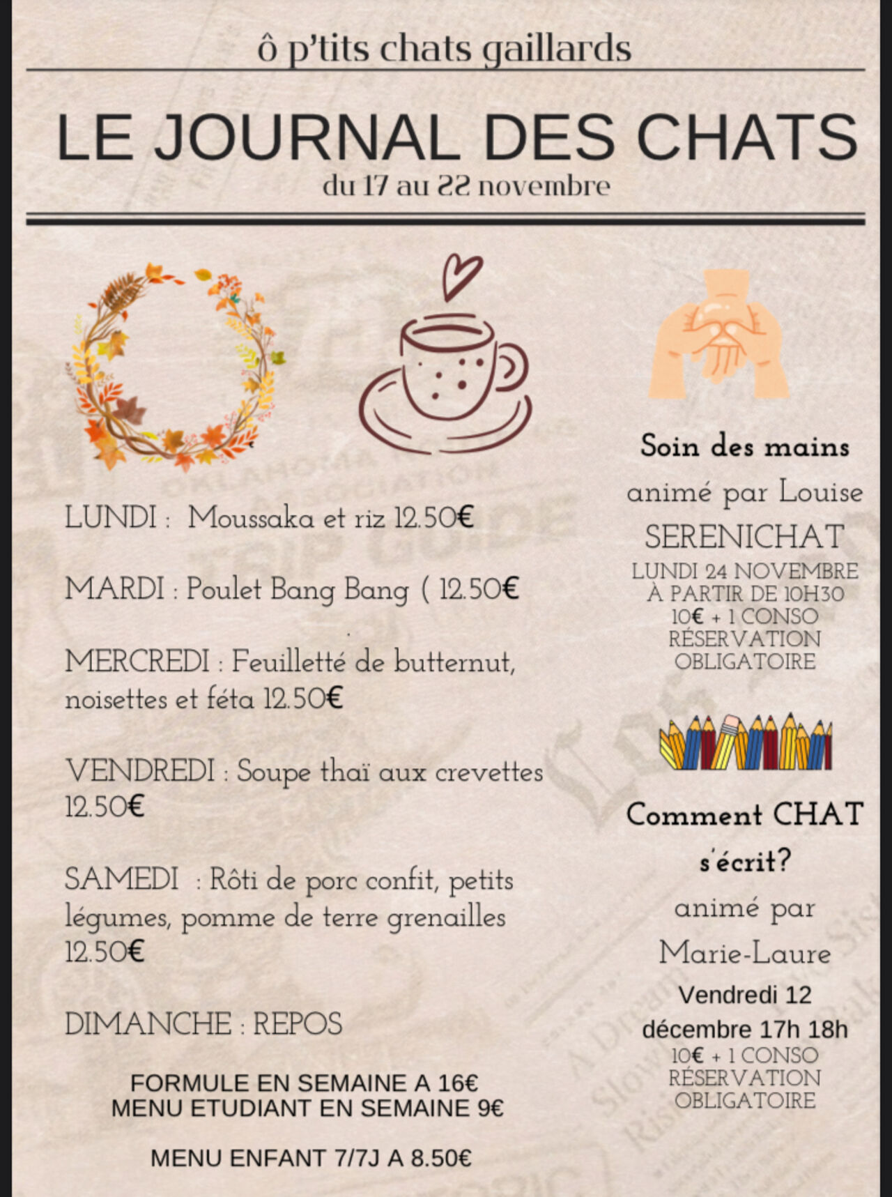 Menu du 17 au 22 novembre
