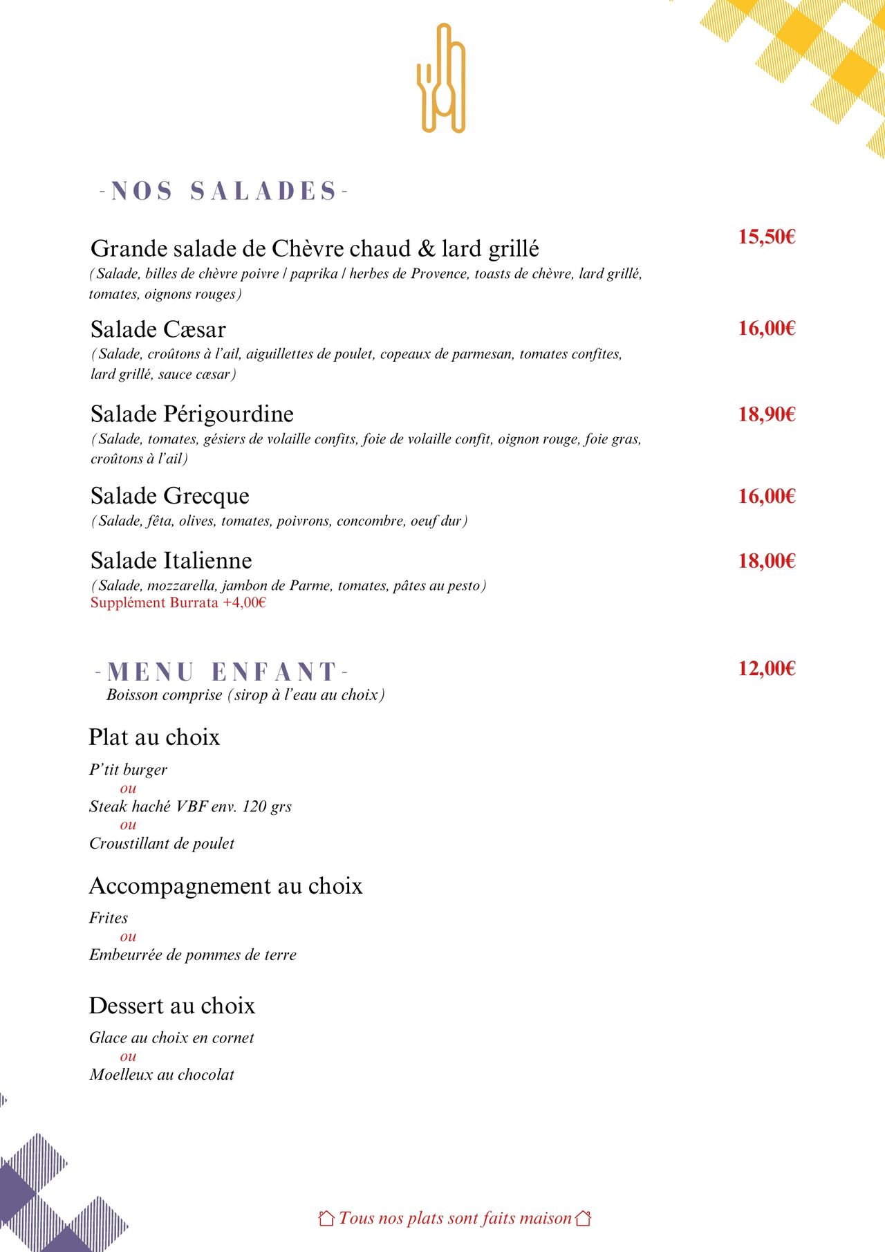 Salades Menu enfants été 26