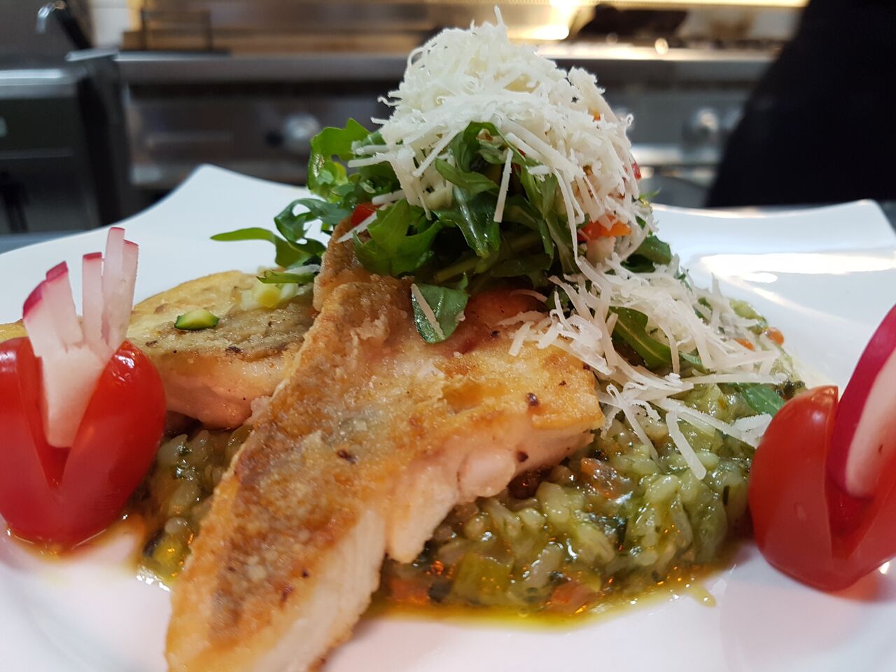 Bärlauchrisotto mit gebratenem Zander