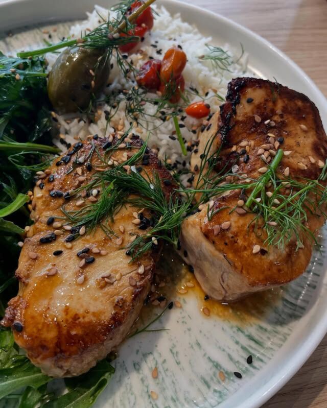 Le mi-cuit de thon germon façon Tataki, riz basmati