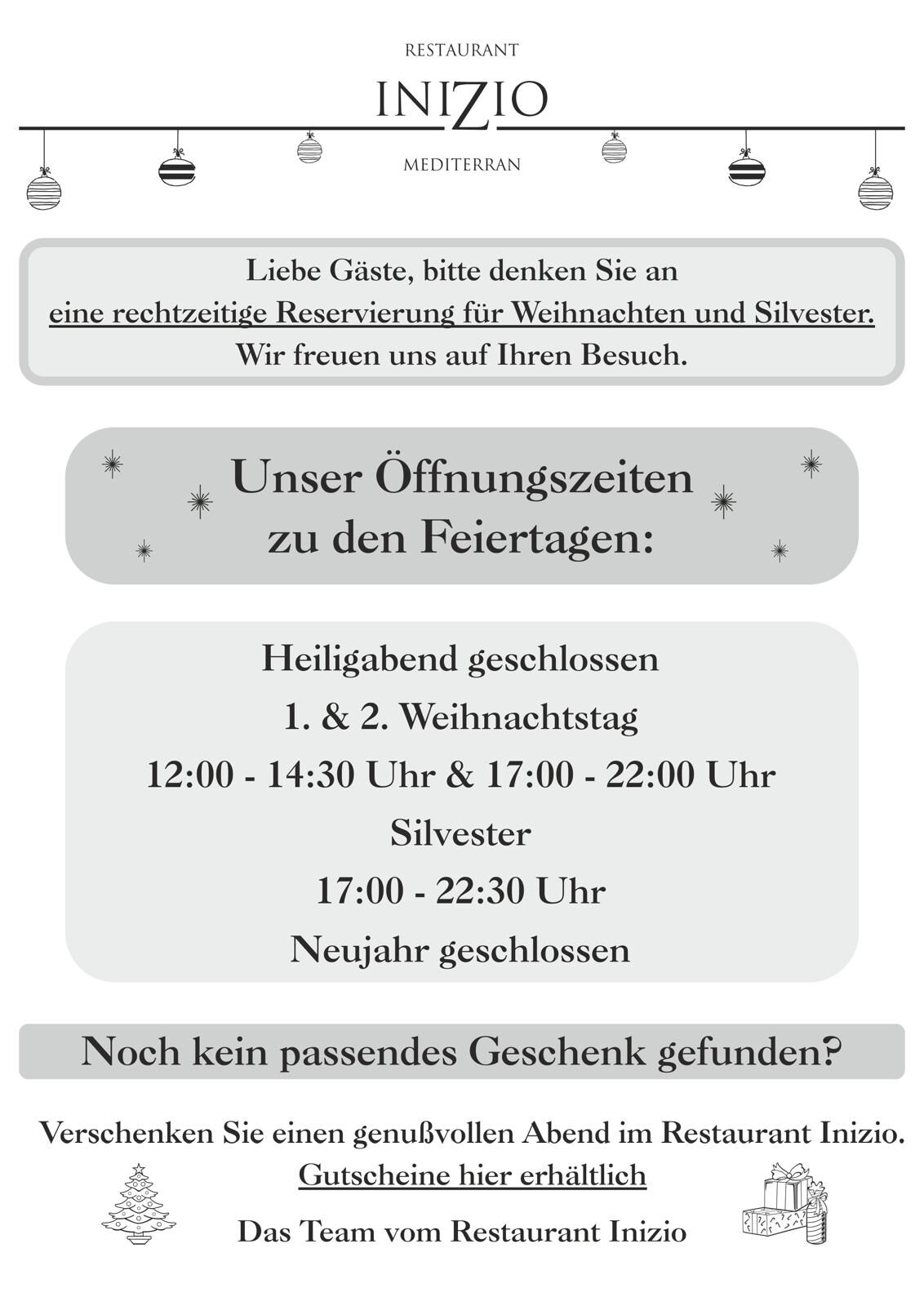 Öffnungszeiten und Reservierungen