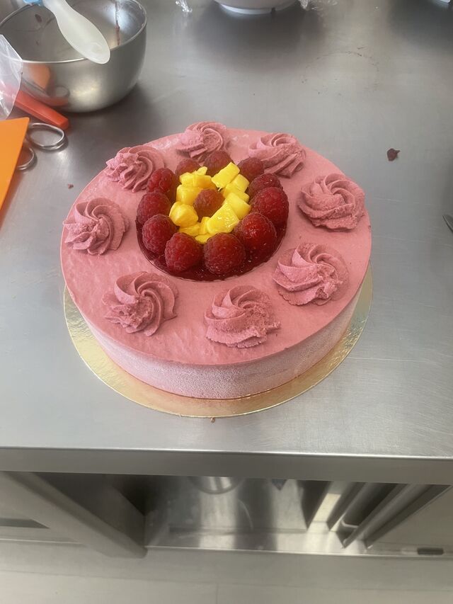 Le bavarois framboise confit mangue passion