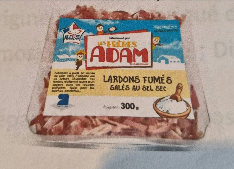 Lardons fumés sel sec-300gr- 5,85€ au kilo 15,96€