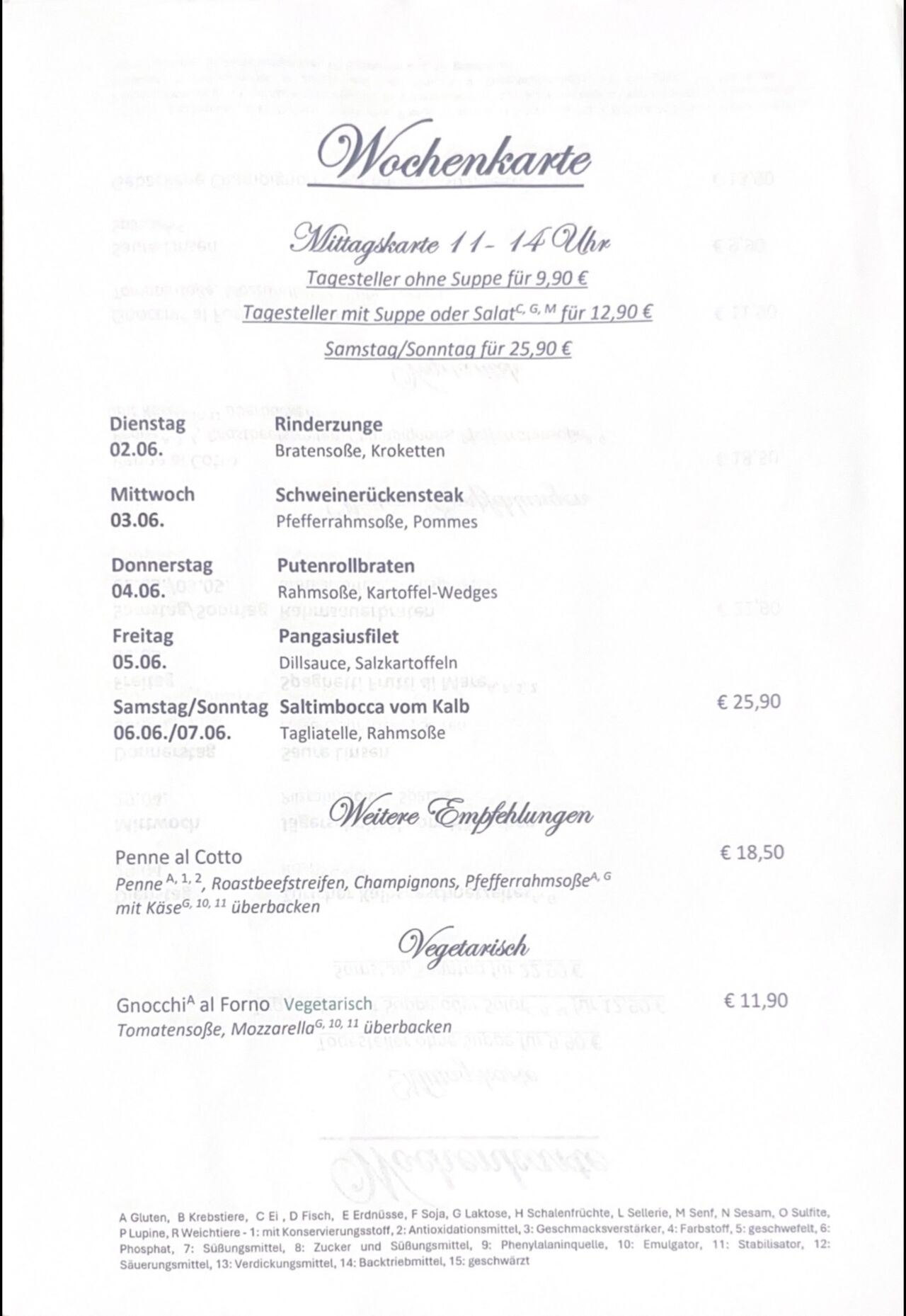 Mittagskarte