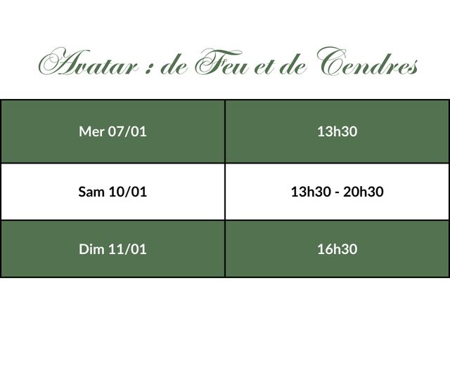 Avatar : de Feu et de Cendres - Horaires