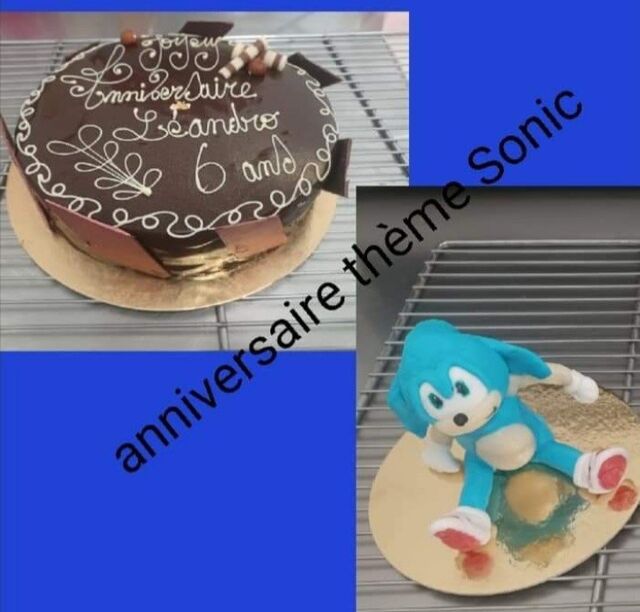 entremet 3 chocolats et Sonic en pâte à sucre