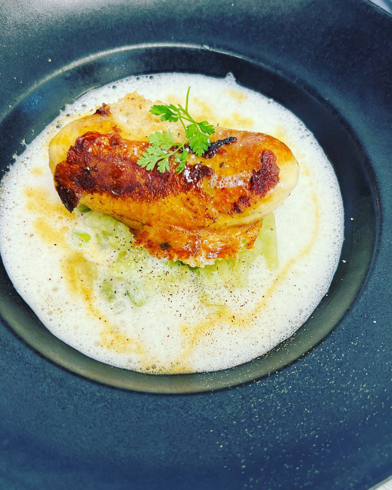 le boudin de langoustine, fenouil, émulsion langoustine coco