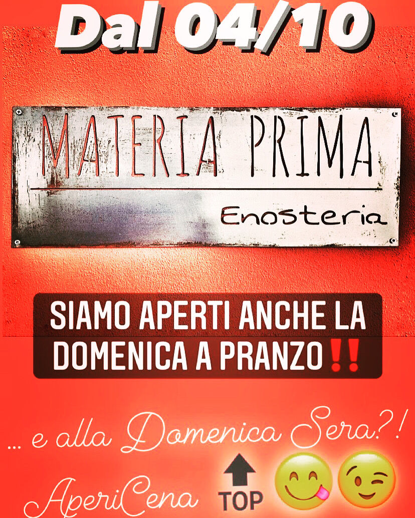 Dal 04/10 aperti anche Domenica a Pranzo