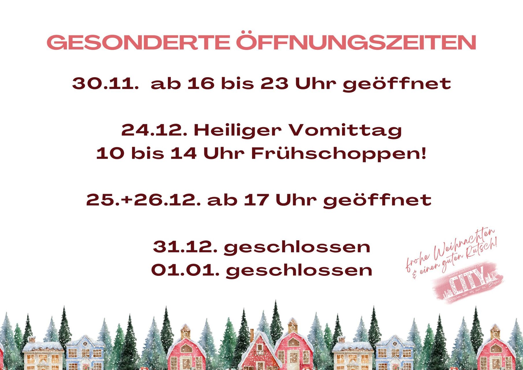 GESONDERTE ÖFFNUNGSZEITEN