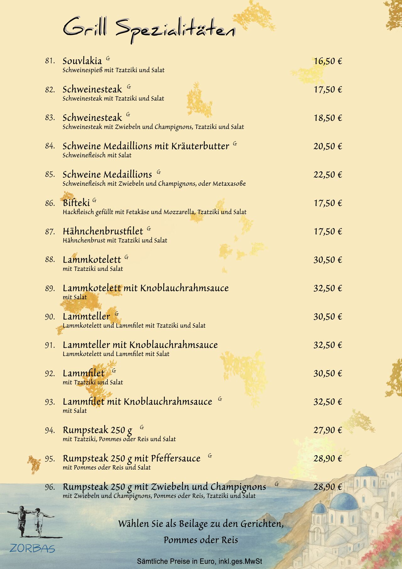 Speisekarte 3/7 Grill Spezialitäten