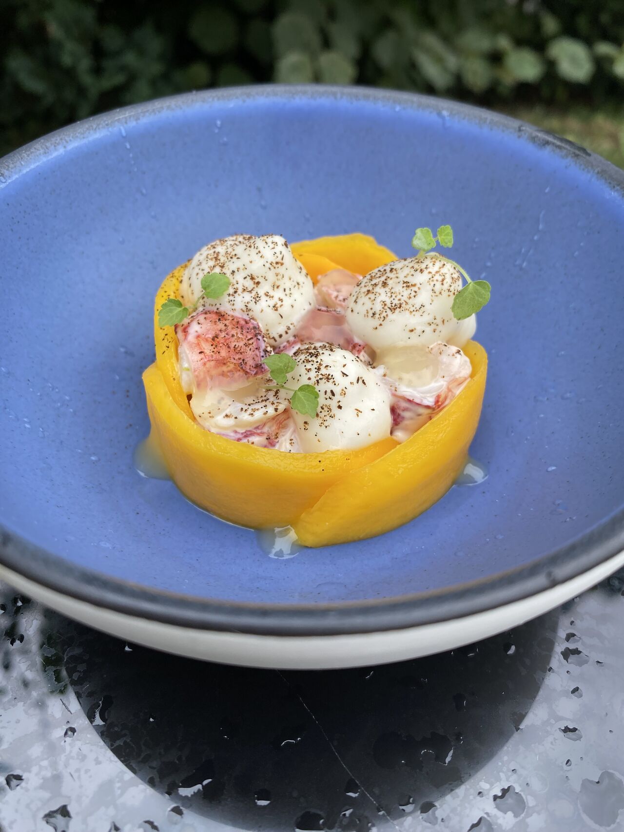 Homard, mangue, pomme verte