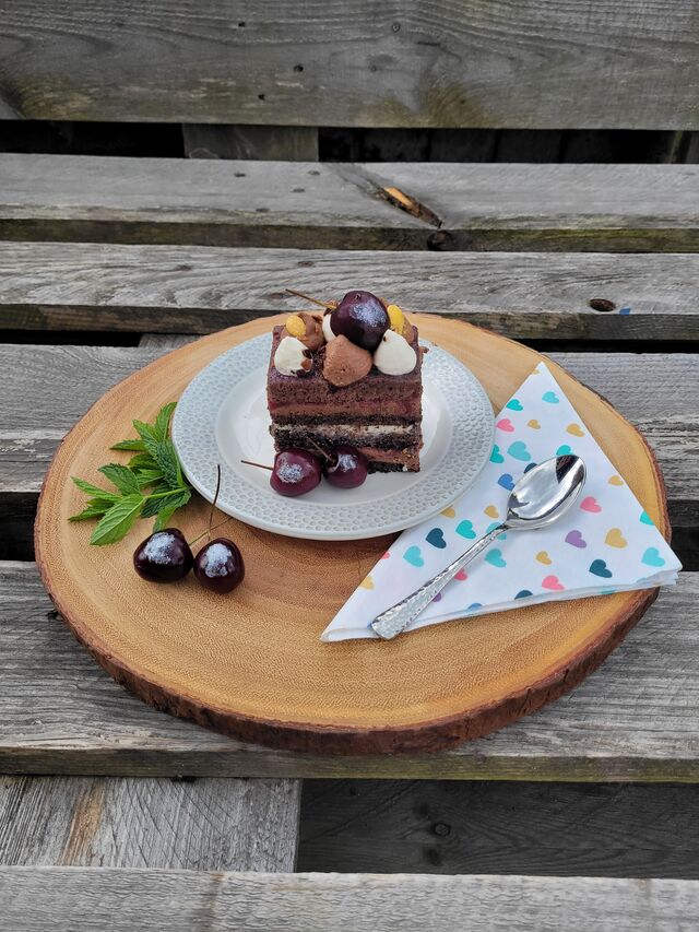 Čokoládový řez s višněmi v rumu