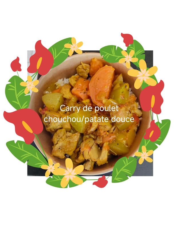 Carry de poulet, chouchou, patate douce 