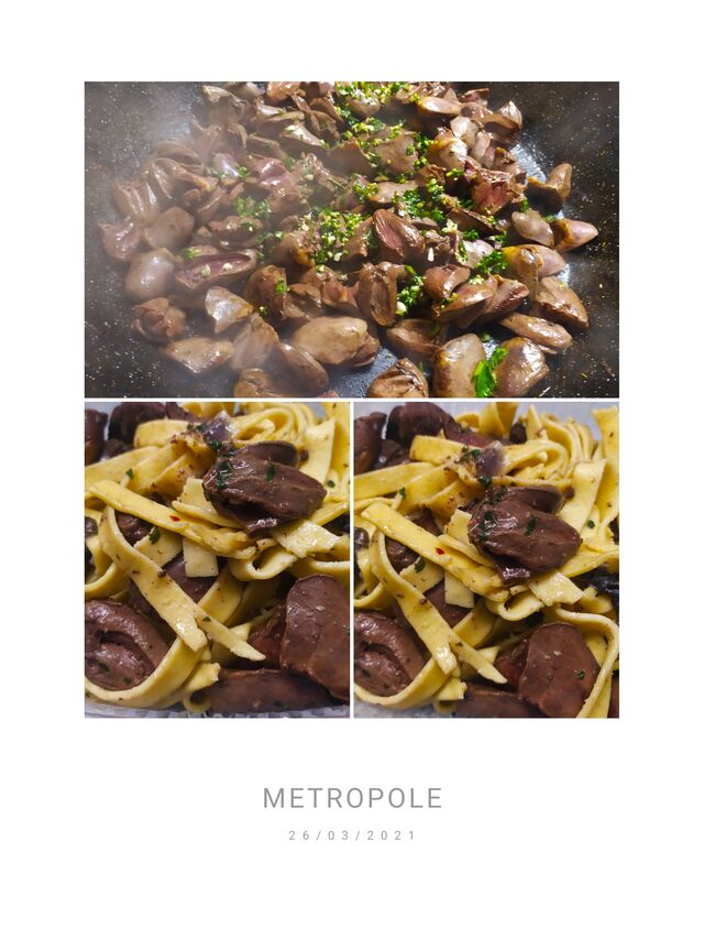 FRICASSÉE DE CŒURS DE CANARD PERSILLADE ET SES TAGLIATELLES FRAÎCHES