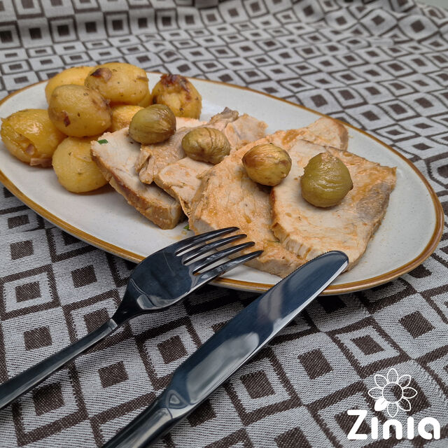 PERNA DE PORCO ASSADA COM CASTANHAS