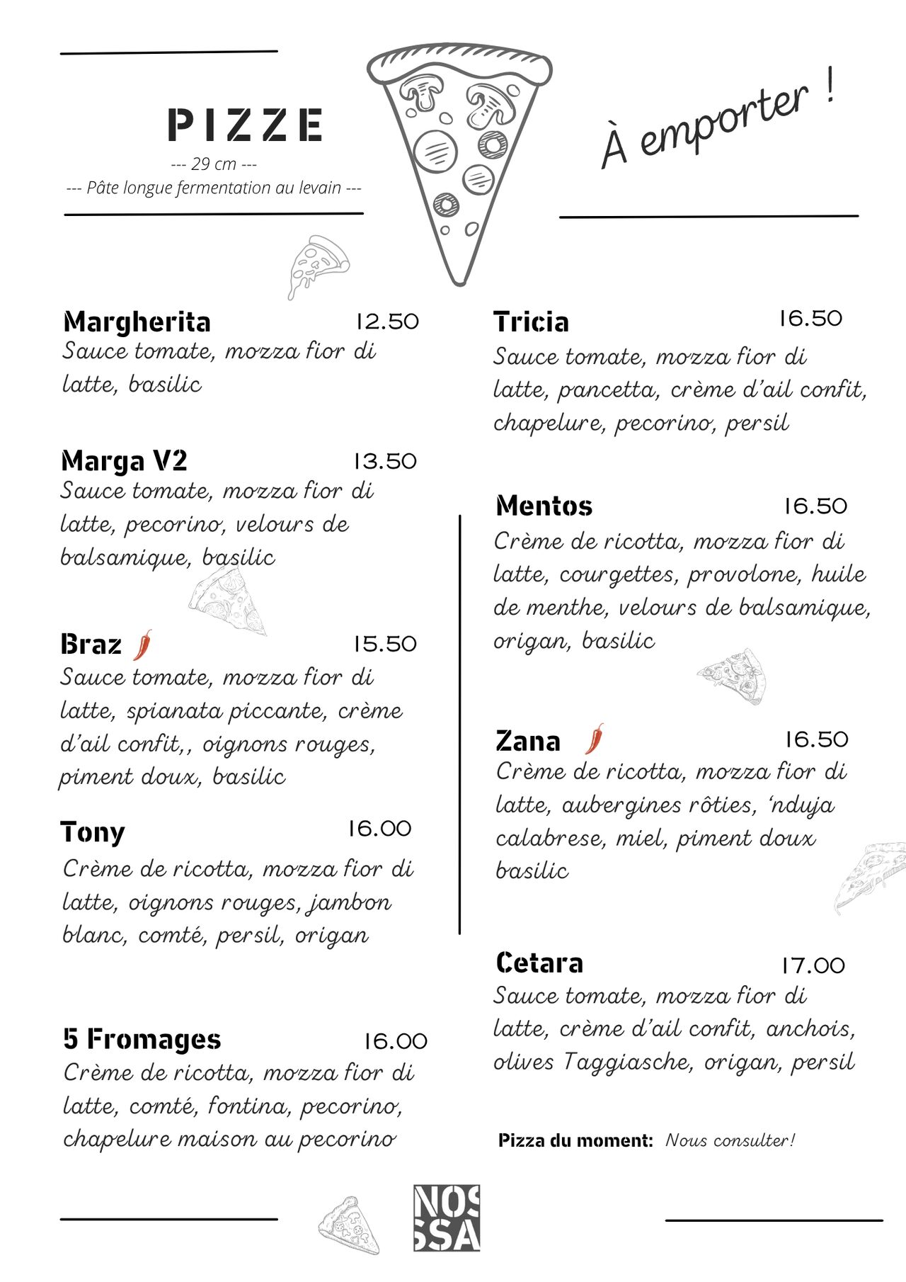 Menu Pizza Été 2026