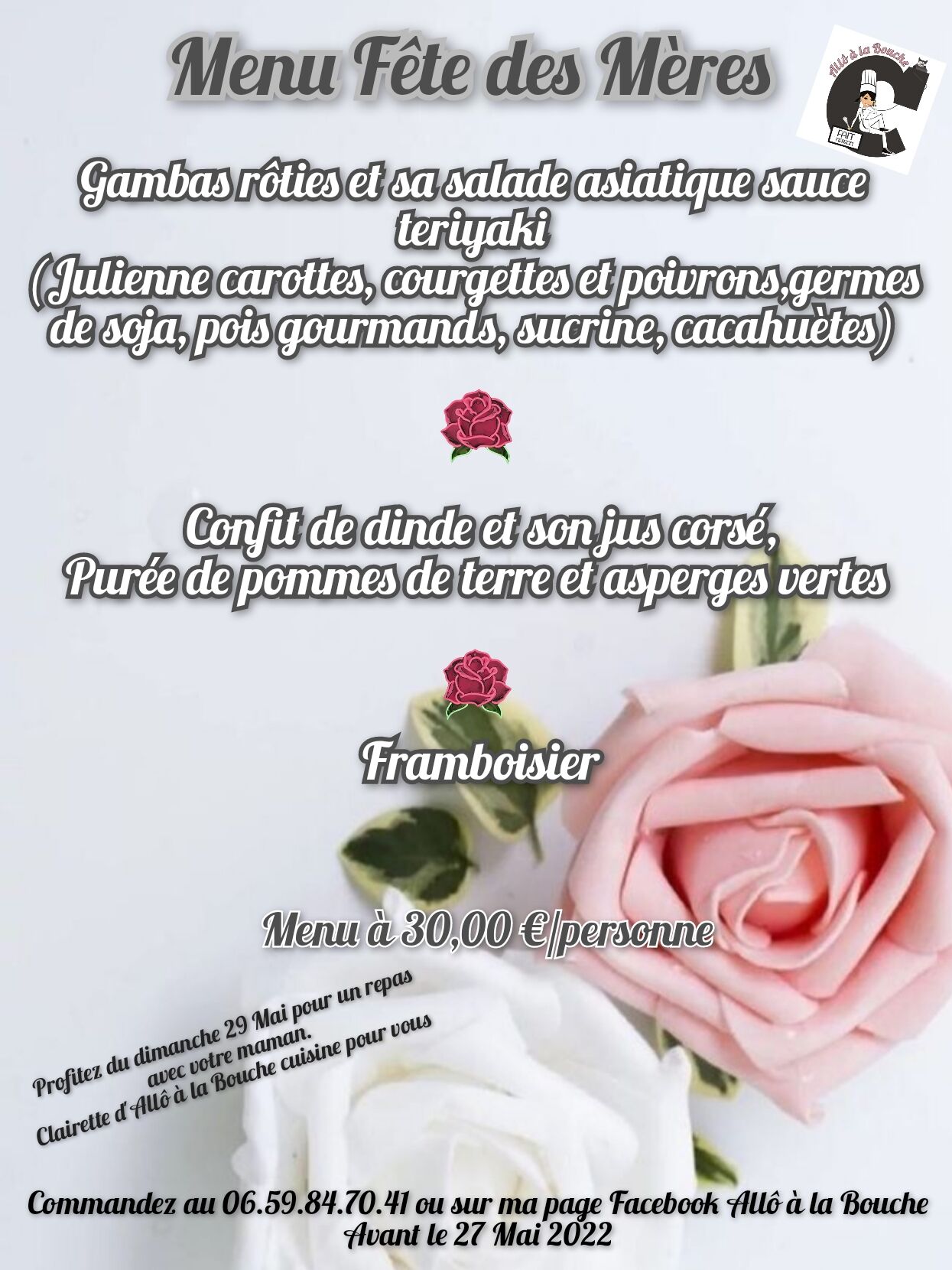 Menu de la fête des mères
Le 29 Mai 2022