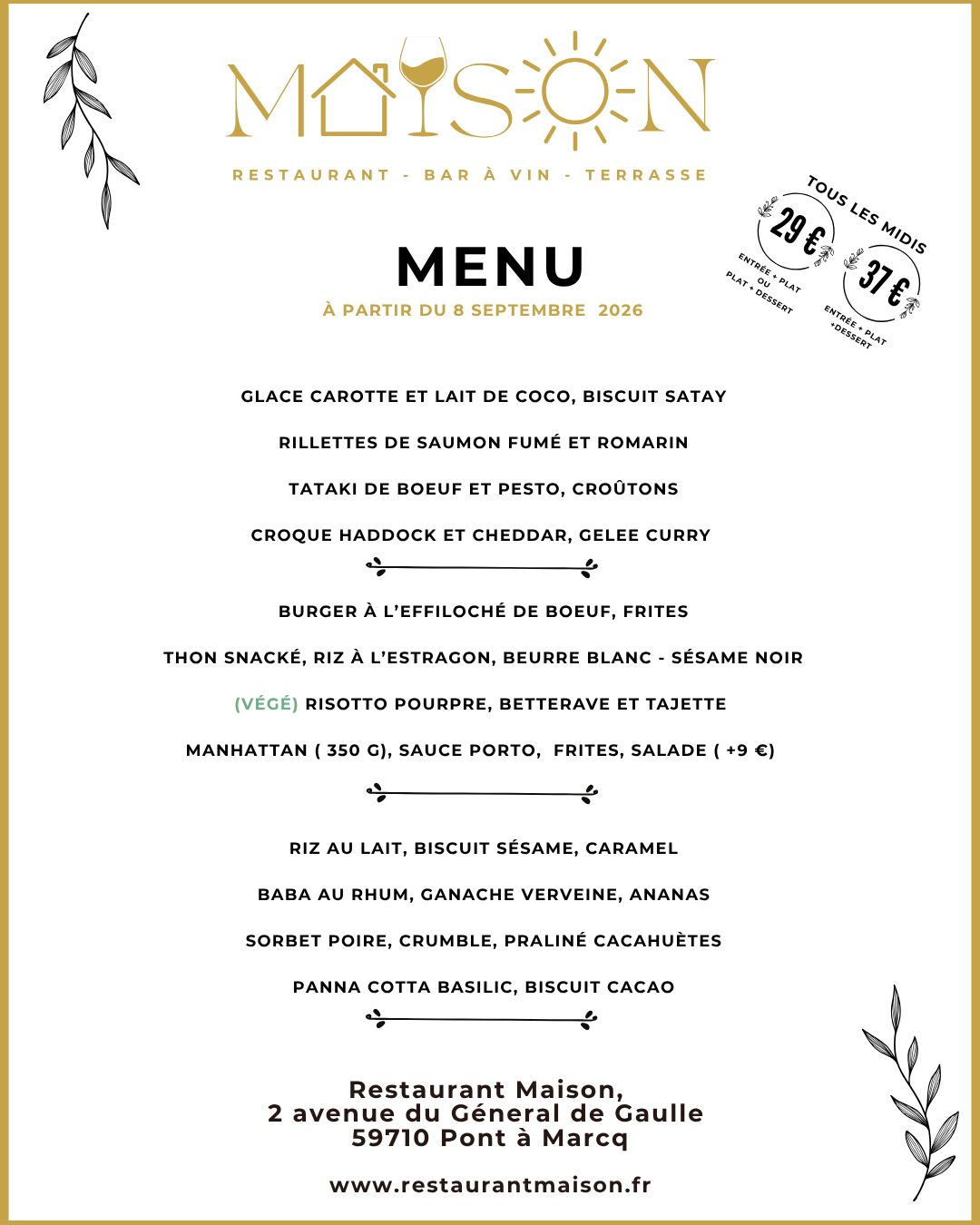 nouveau menu à partir du 8 septembre 2026