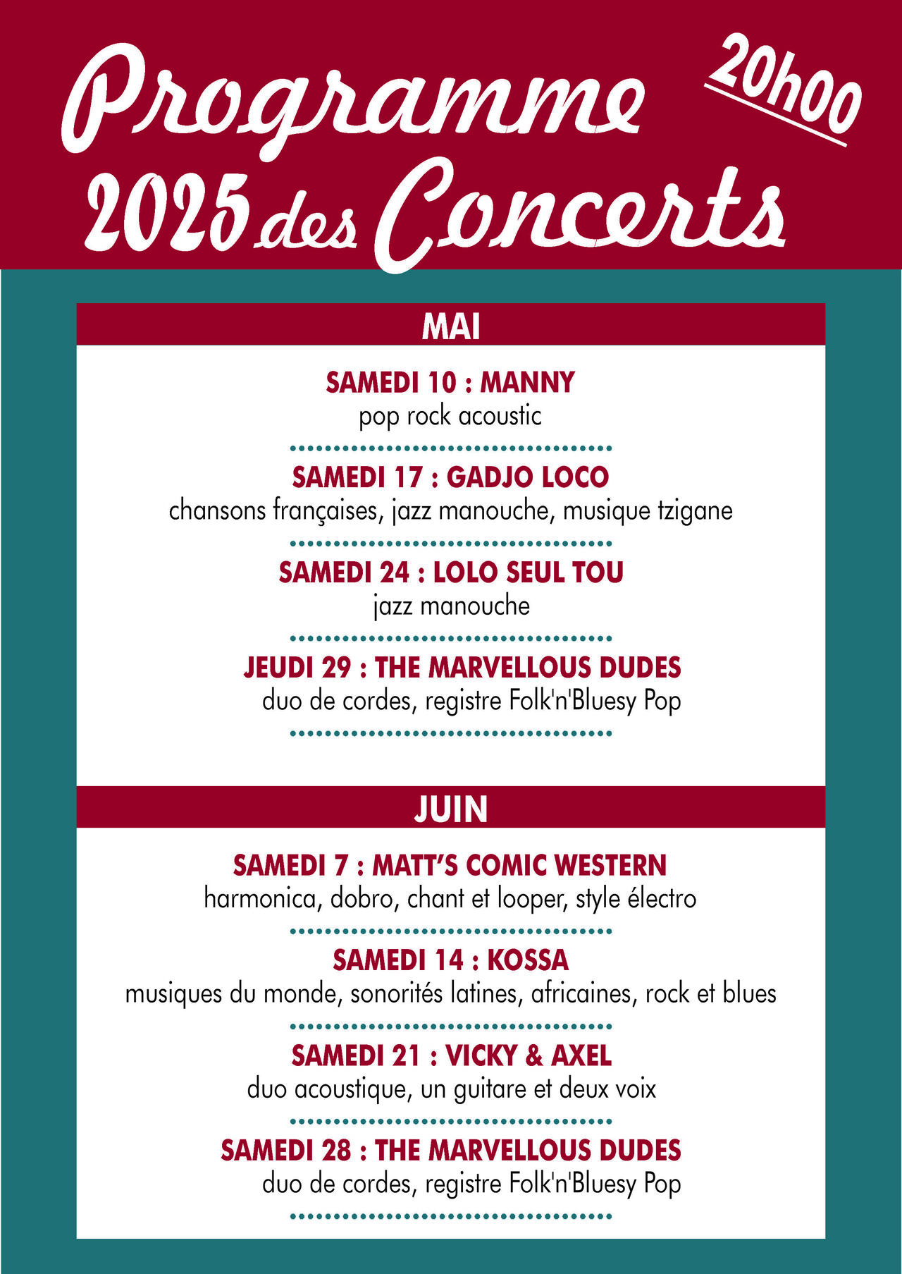 Programmes des concerts de début de saison