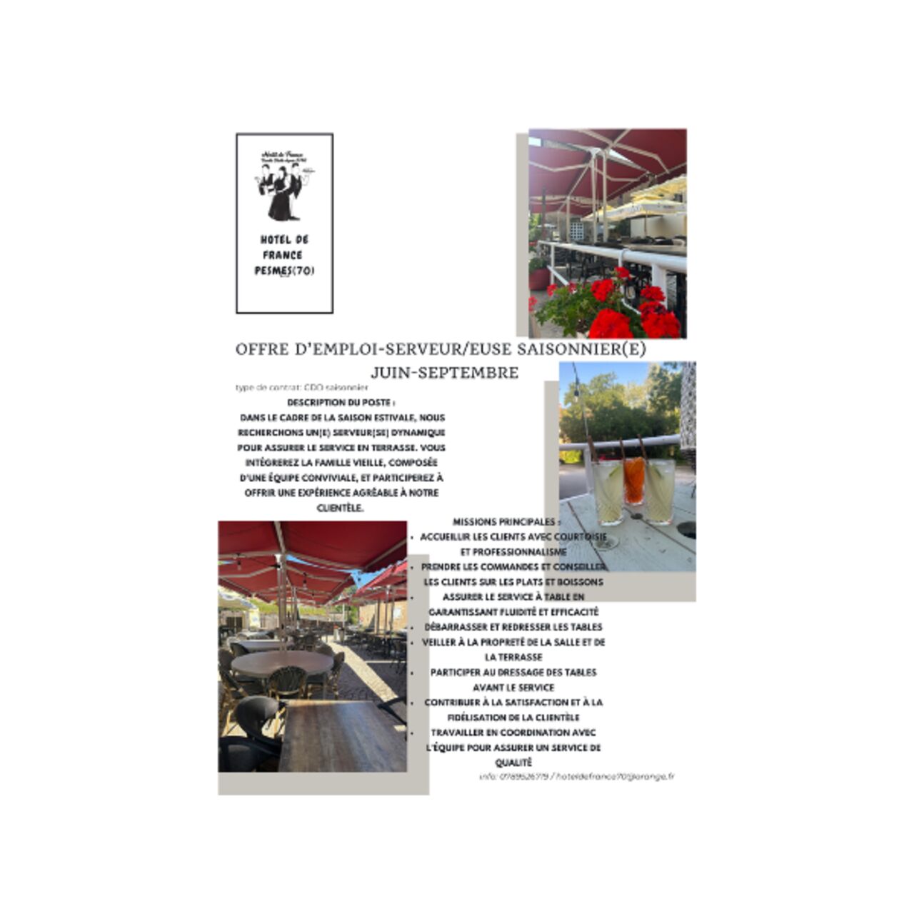 OFFRE D'EMPLOI/SERVEUR/EUSE SAISONNIER(E) - JUIN-SEPTEMBRE