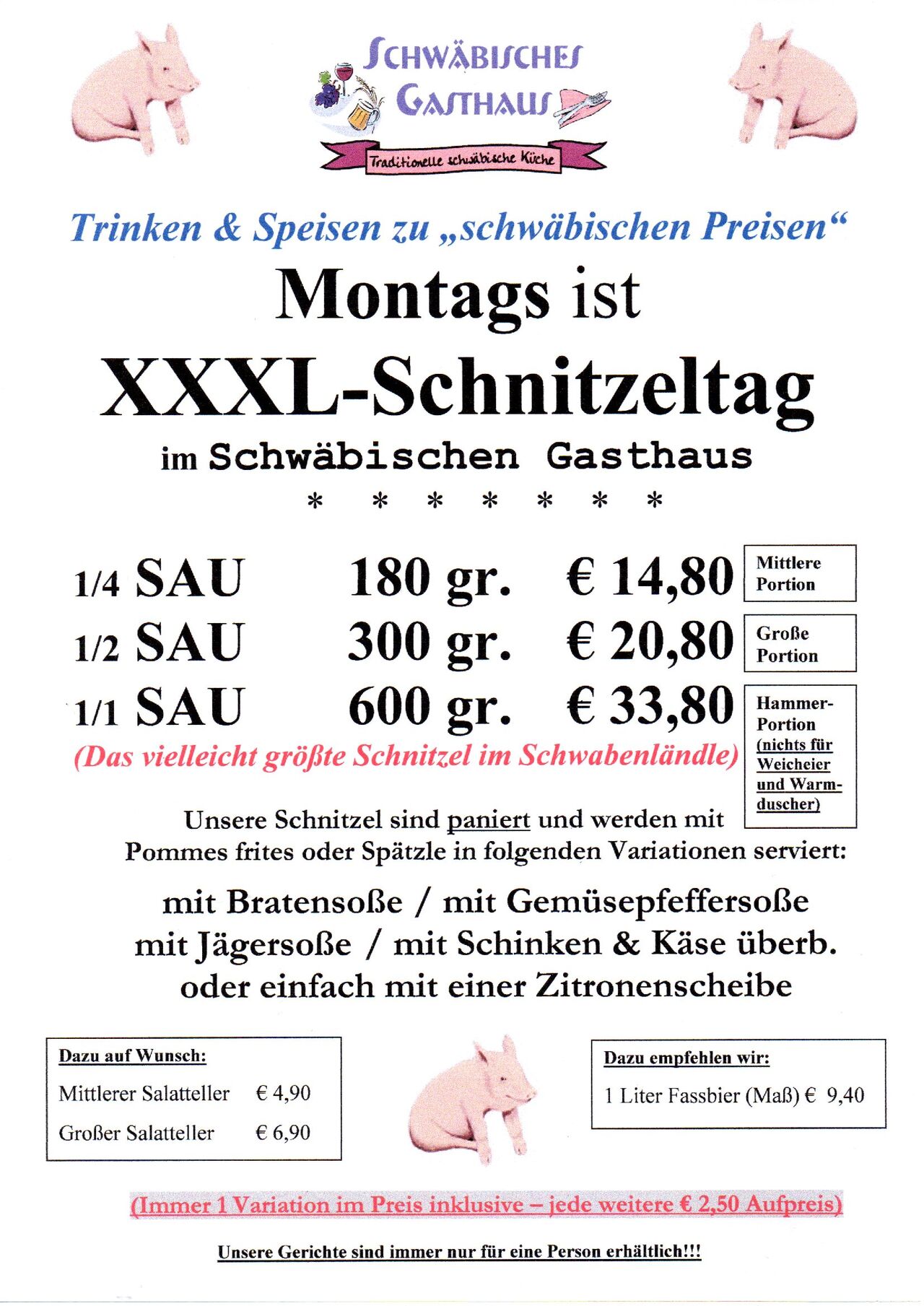 MONTAG - SCHNITZELTAG
