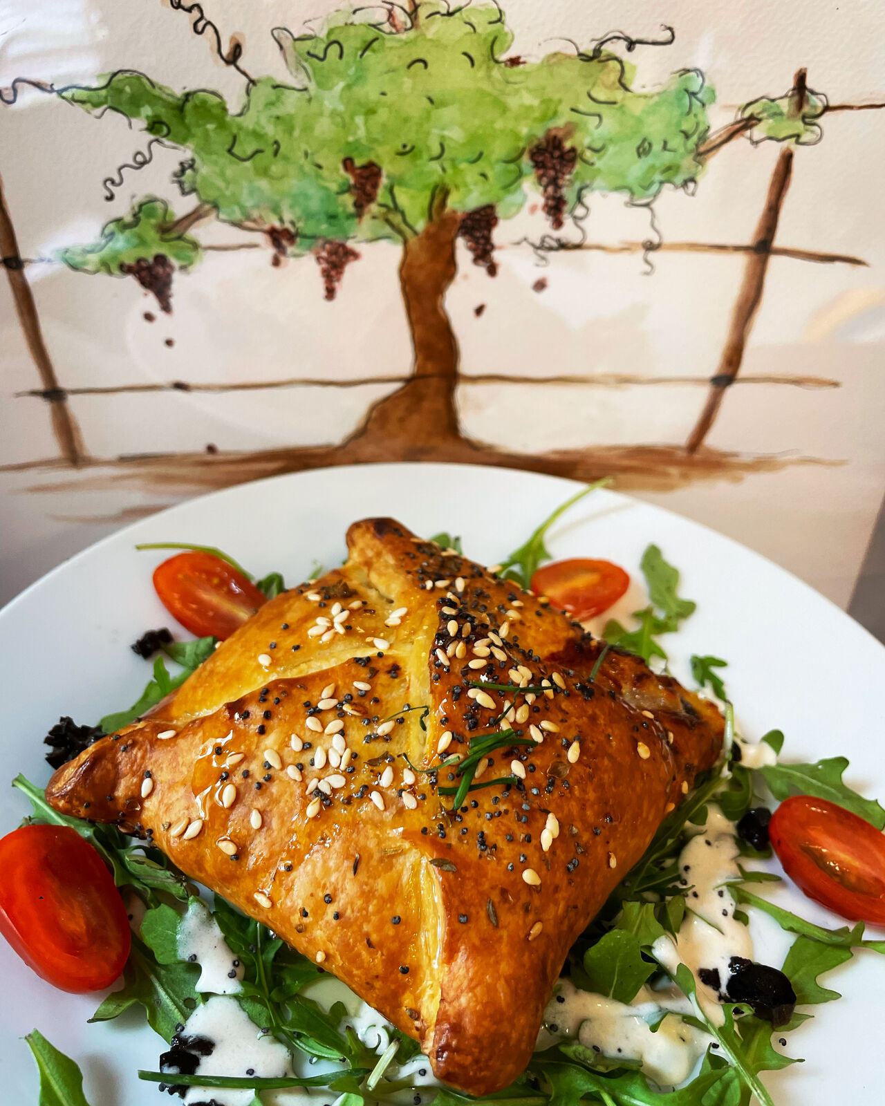 Feuilleté chèvre, miel, jambon