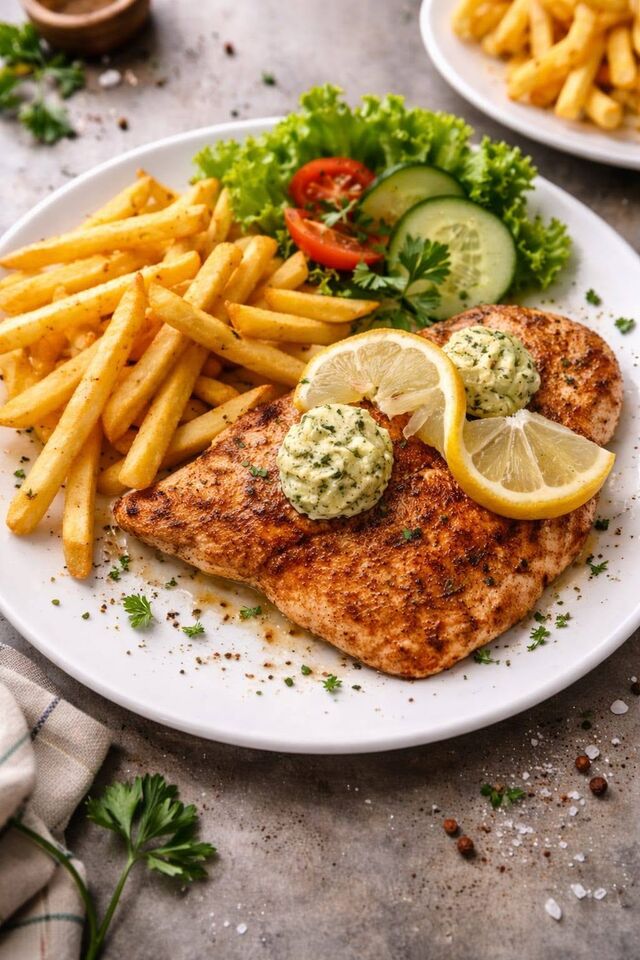 Hähnchen Natur mit Pommes 
