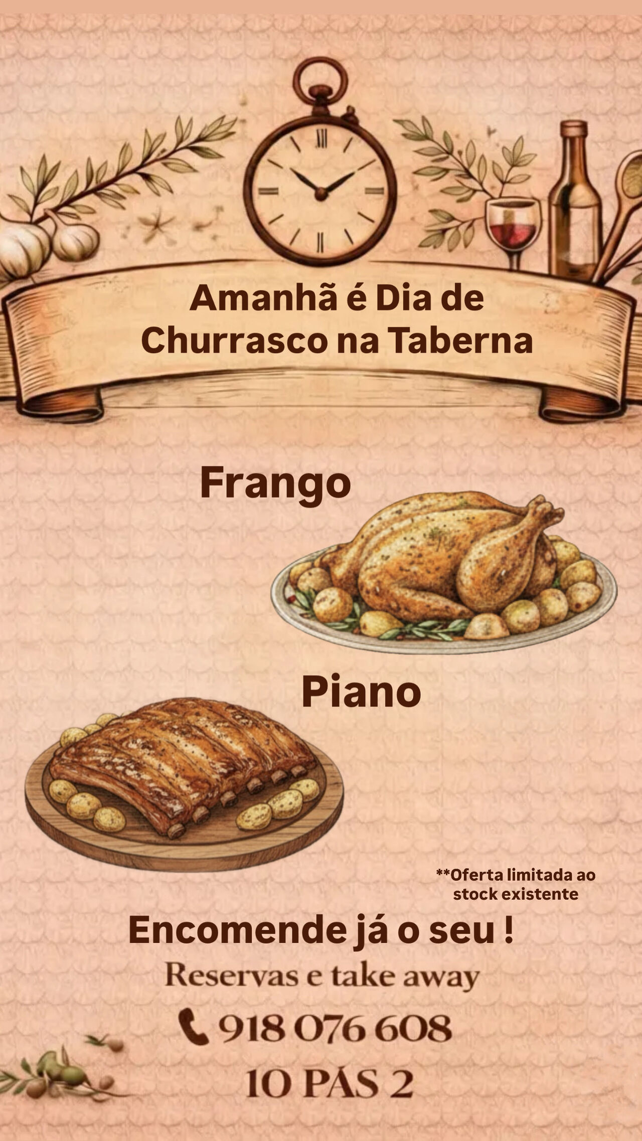 Amanhã é dia de Churrasco na Taberna 🍗🍷