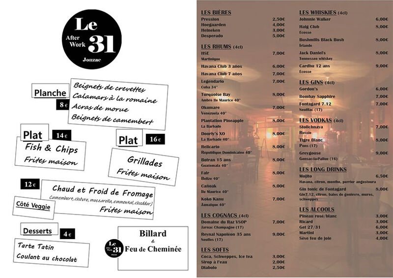 Notre carte restauration et bar