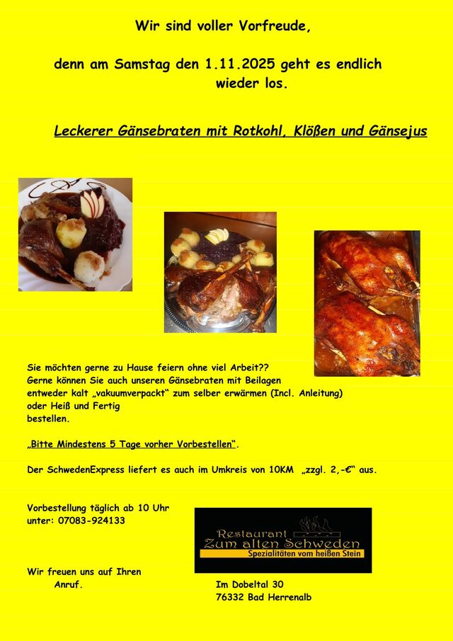Gänsebraten auf Vorbestellung