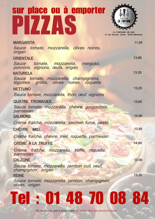 Pizza sur place et a emporter