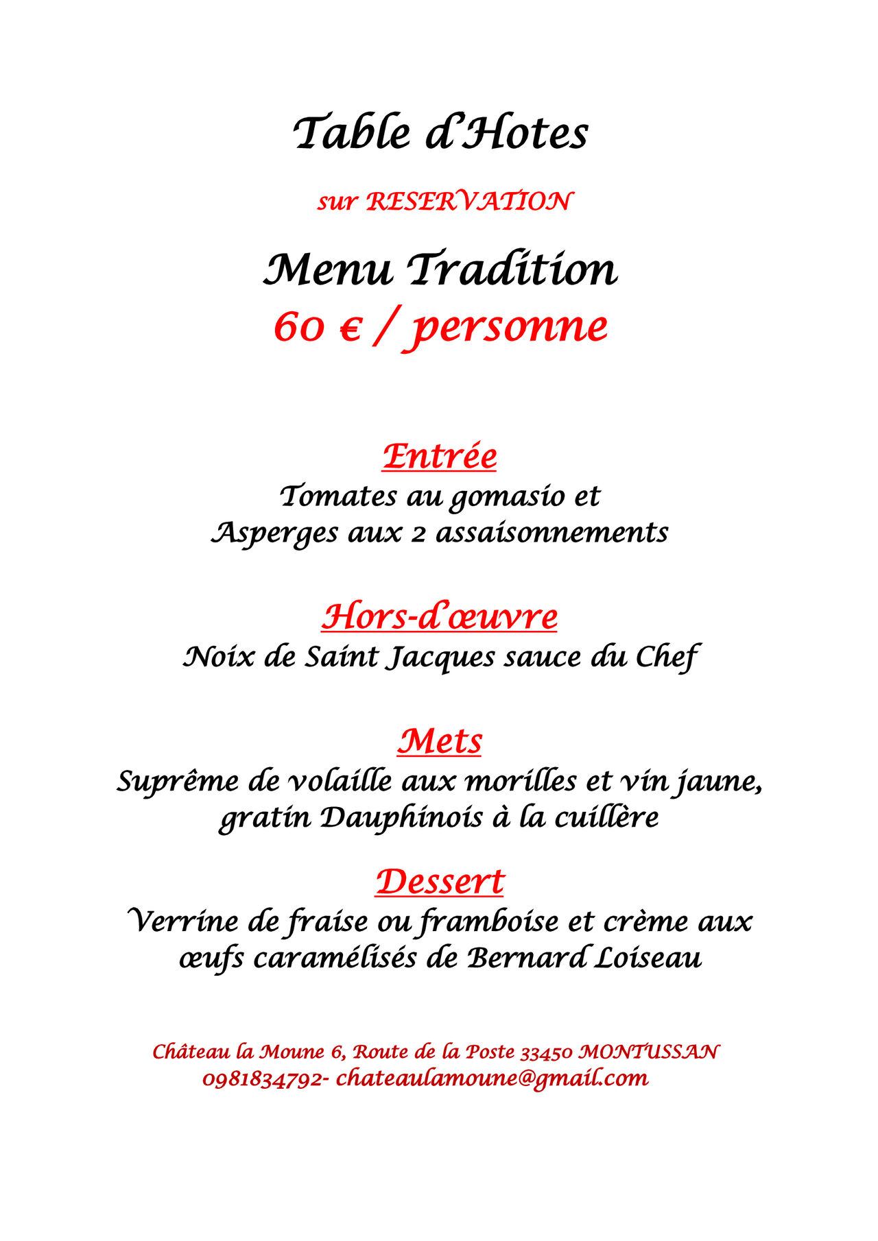1er Menu Tradition 