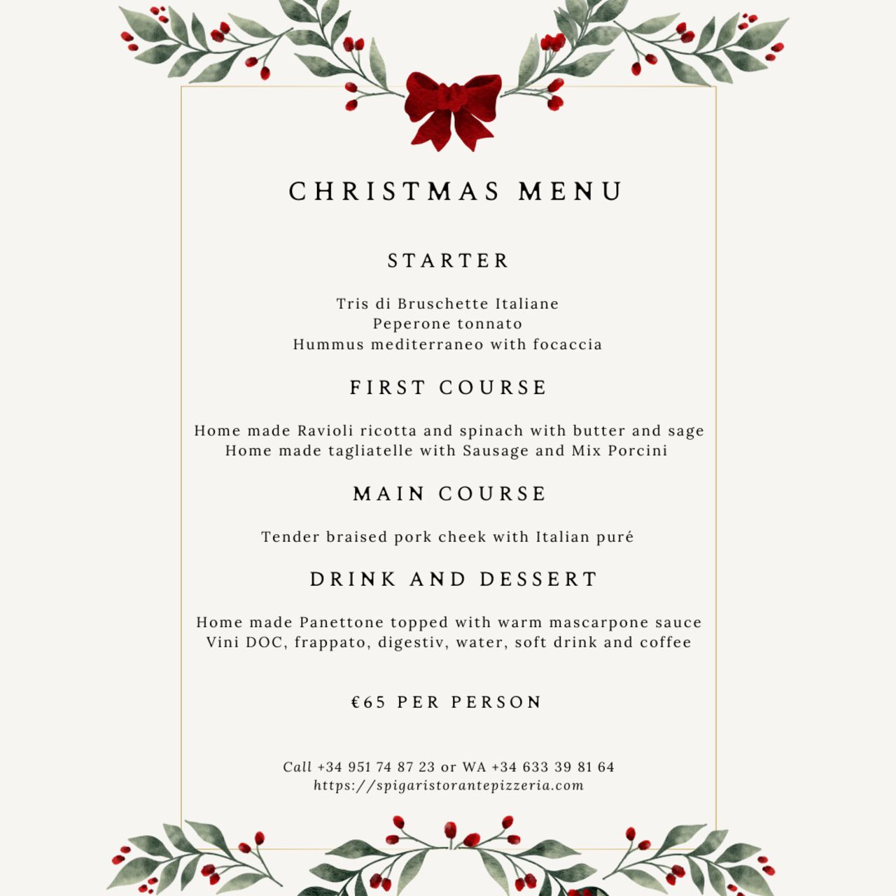 CHRISTMAS MENU