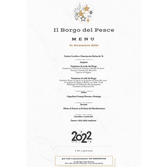 Abbiamo preparato un menù speciale 🍽 per la cena del 31 dicembre 2021🍾.
Ricorda che è obbligatoria la prenotazione anticipata.