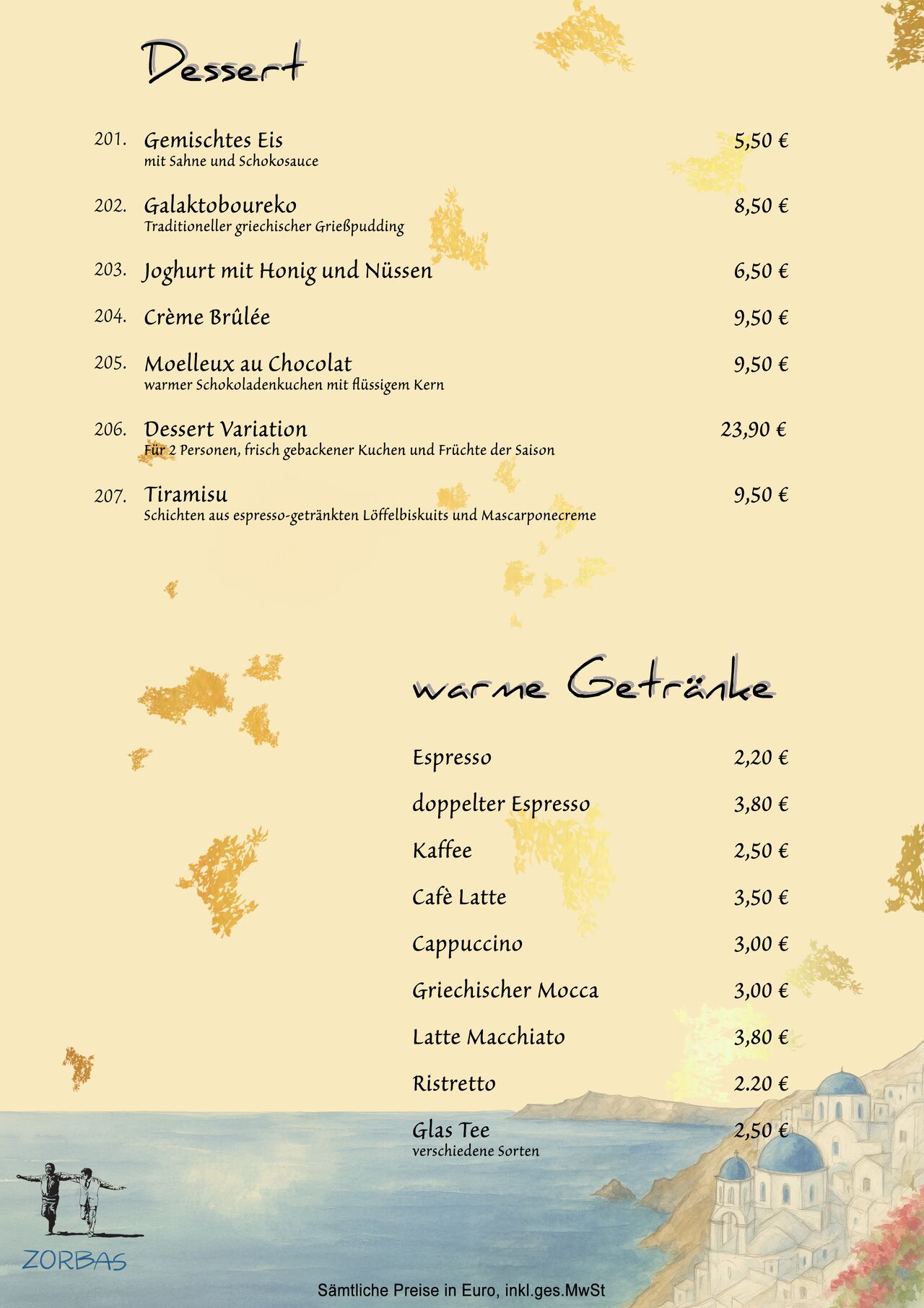Speisekarte 6/7 Desserts und warme Getränke