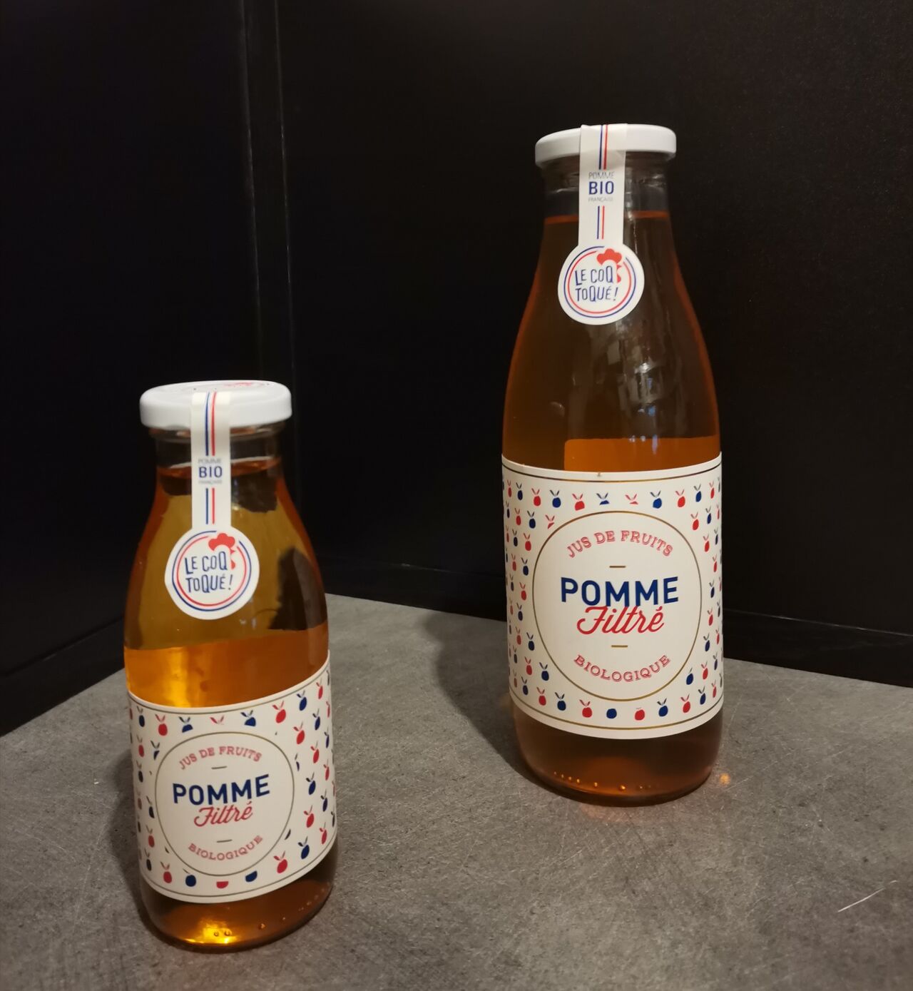 Jus de Pomme filtré bio 25cl=3.50€ ou 75cl=5.50€ 