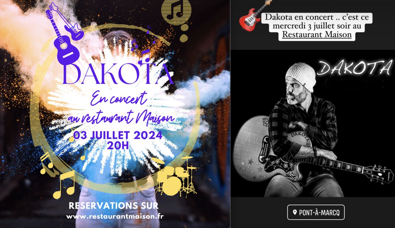 Dakota en concert ce mercredi 3 juillet 2024 au Restaurant Maison