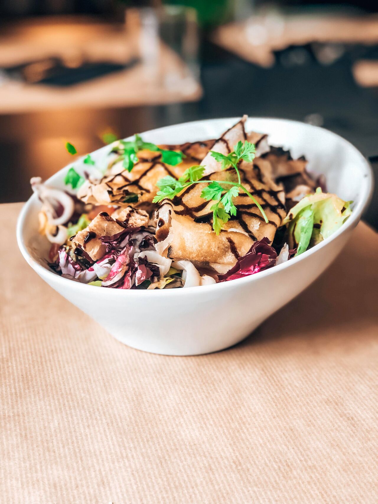 Samoussas de chèvre et sa salade de saison
