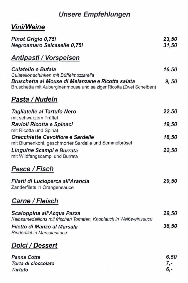 Unsere Tafel mit Empfehlungen.Wir beraten Sie gerne!