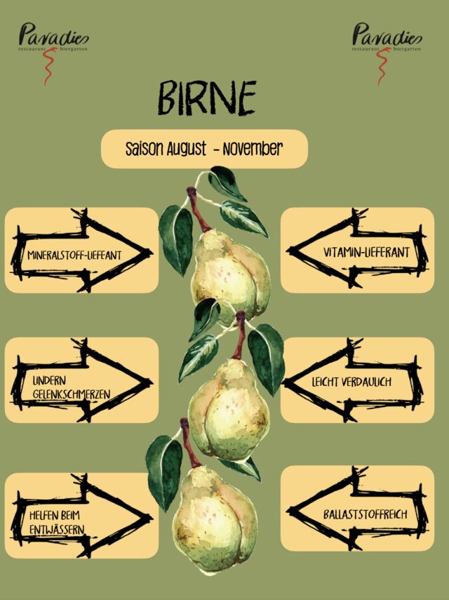 Das Obst des Monats: Birne
Alle Fakten dazu findet Ihr unter dem Reiter: Über uns