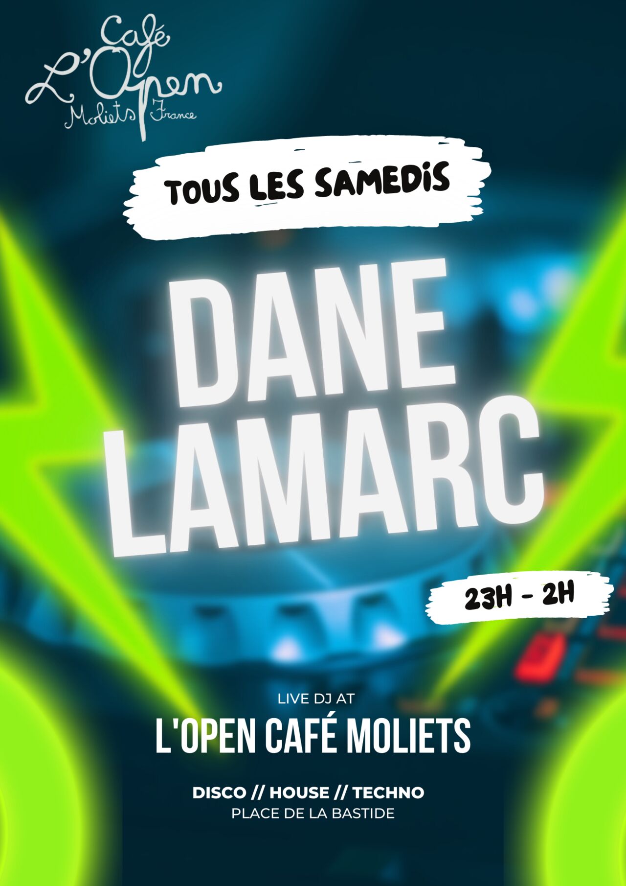 Dane Lamarc
Dj issus de Surfcamp, mix de la Disco-House-Techno tous les samedis de 23h à 2h