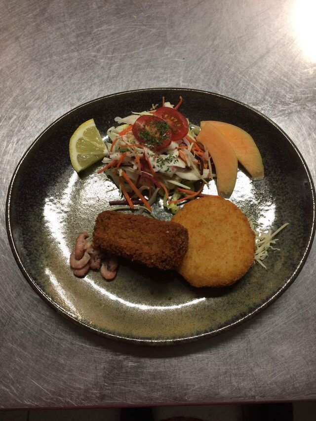 duo kaas en garnaalkroket voorgerecht