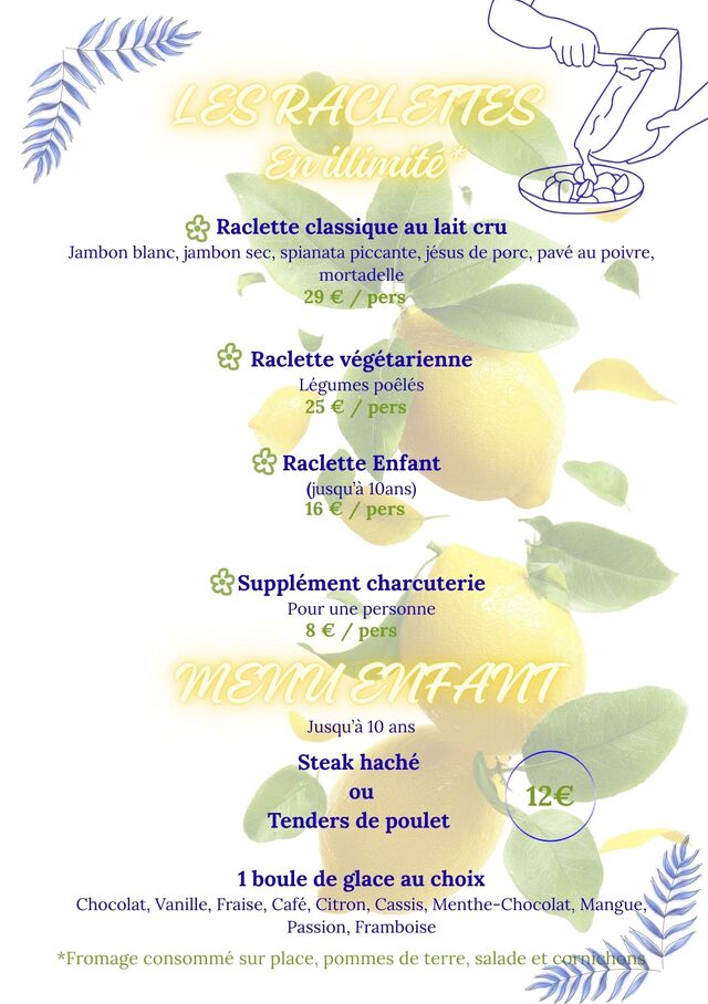 Raclettes et menu enfant